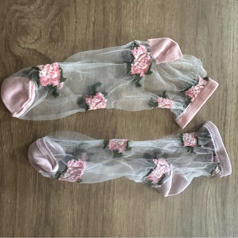 Pink Floral Sheer Socks